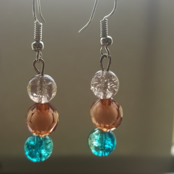 Silver 🍑Peach & teal💙 Statement Earrings 💎💥 - Picture 2 of 2